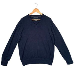 Eddie Bauer Cotton Cashmere Sweater Mens Large Navy Blue V-Neck Pullover Solid